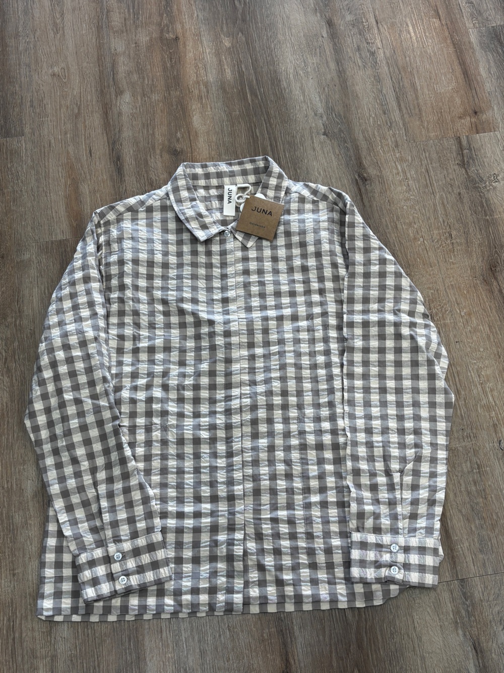 Women's Gray & White Gingham Pajama Top - Picture 1 of 3